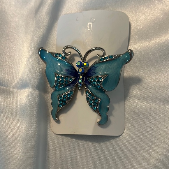 Avalaya Sky Blue Enamel Crystal butterfly brooch - Picture 6 of 11